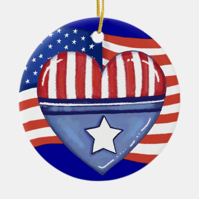 Patriotic Heart Ceramic Ornament (Front)