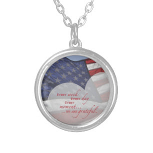 Patriotic Heart Flag, Military Appreciation Silver Plated Necklace