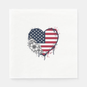 Patriotic Heart Floral Vintage Engraving Design_1 Napkins