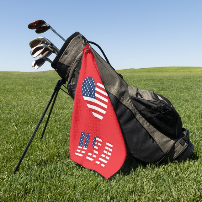 Patriotic Heart Golf Towel with USA Flag (Green)