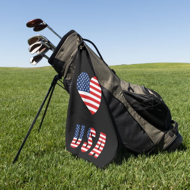 Patriotic Heart Golf Towel with USA Flag (Green)