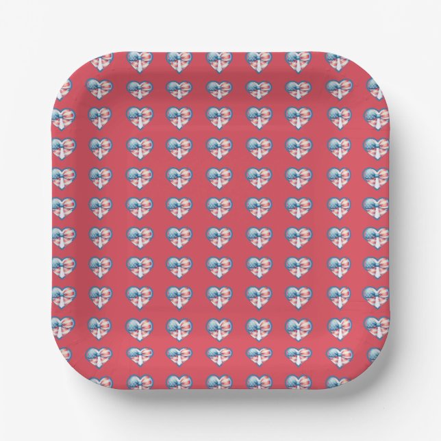 Patriotic Heart Paper Plates (Front)