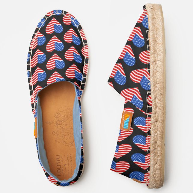 Patriotic Heart Red White And Blue Fun Pattern Espadrilles (Side)