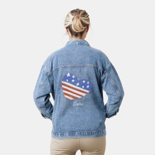 Patriotic Heart  Red White and Blue with Stars Denim Jacket