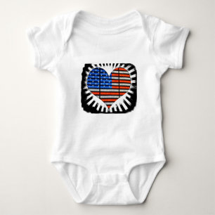 Patriotic Heart Shaped American Flag Baby Bodysuit