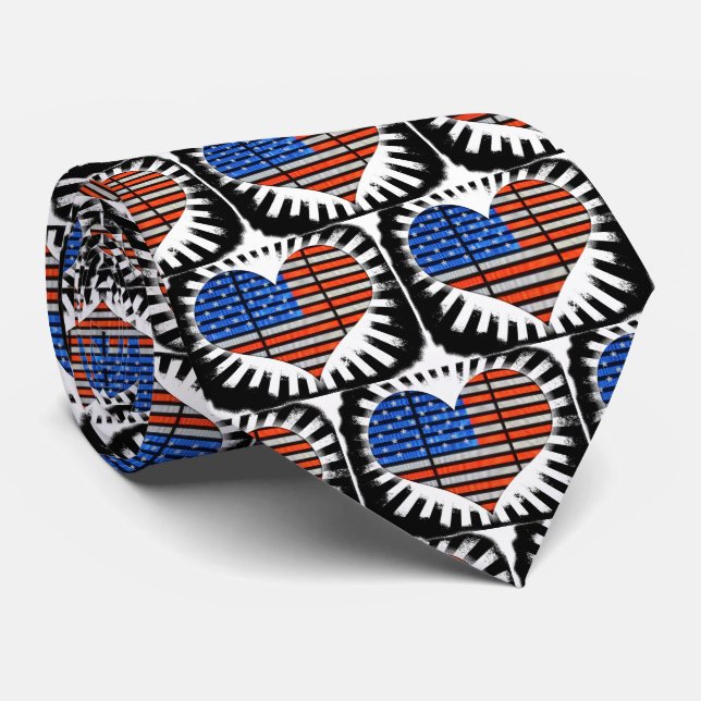 Patriotic Heart Shaped American Flag Neck Tie (Rolled)