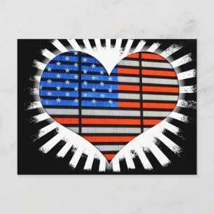 Patriotic Heart Shaped American Flag Neon Postcard