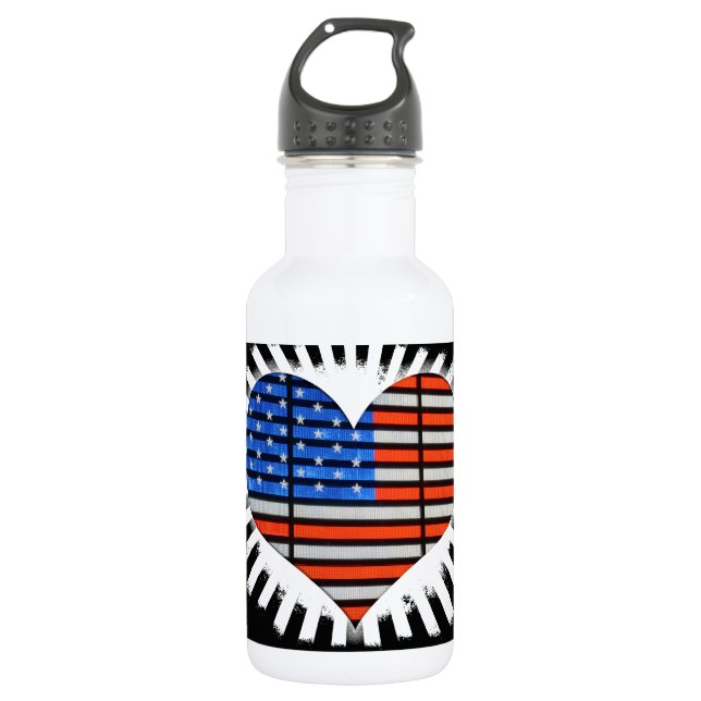 Patriotic Heart Shaped American Flag Neon Water Bottle (Front)