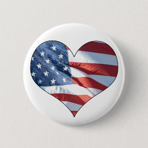 Patriotic Heart Shaped American Flag Pinback Button