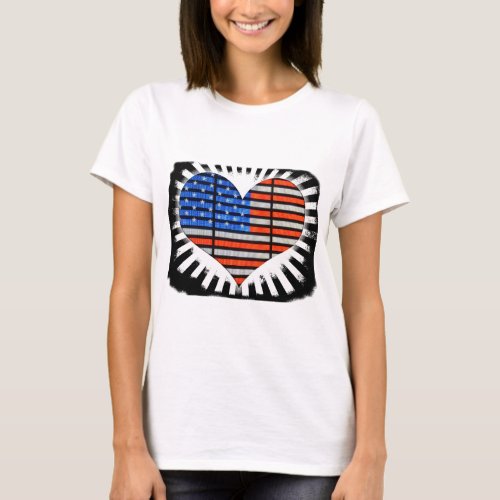 Patriotic Heart Shaped American Flag T_Shirt