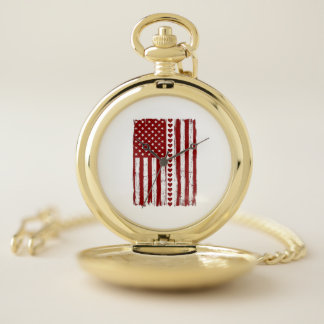 Patriotic Heart Stripe American Flag Vector Design Pocket Watch