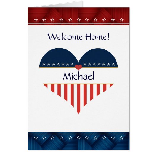 Patriotic Heart Welcome Home Personalized Card (Front)