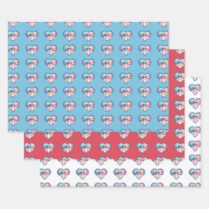 Patriotic Heart Wrapping Paper Sheets