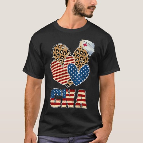 Patriotic Hearts American Cna Usa Flag Nursing 4th T_Shirt