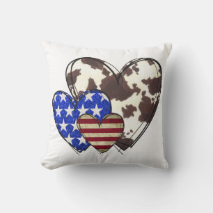 Patriotic hearts throw pillow