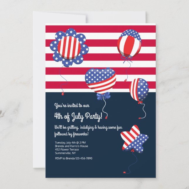 Patriotic Helium Balloons Invitation (Front)