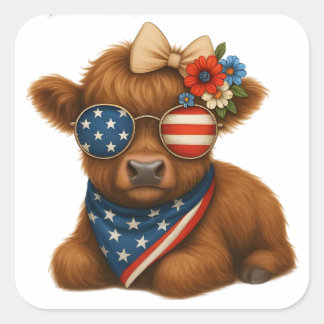 Patriotic highland baby calf square sticker