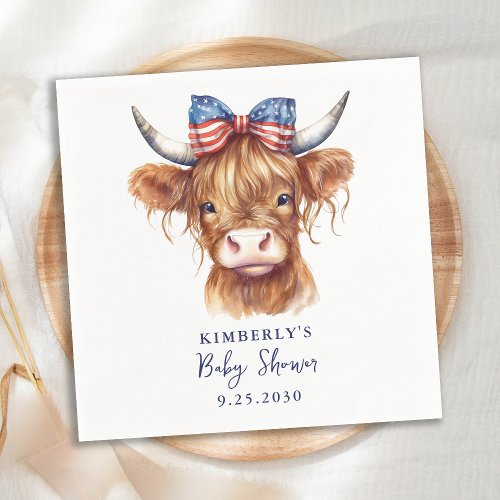Patriotic Highland Cow 4th of July Baby Shower Napkins