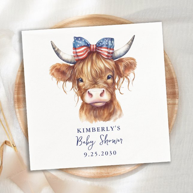 Patriotic Highland Cow 4th of July Baby Shower Napkins (Creator Uploaded)