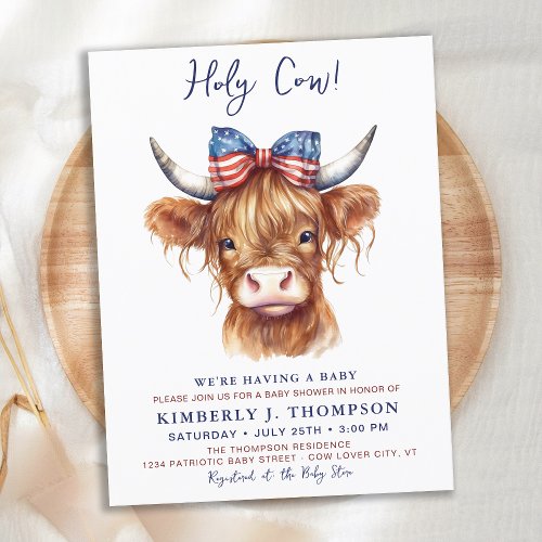 Patriotic Highland Cow 4th of July Baby Shower  Postcard