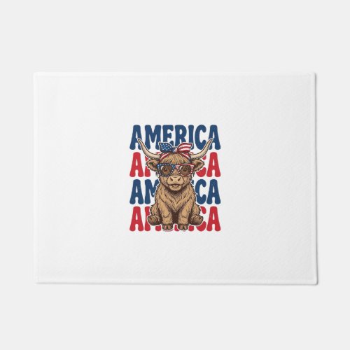 Patriotic Highland Cow America Vintage Shirt Desig Doormat