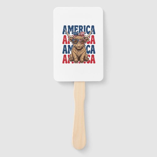 Patriotic Highland Cow America Vintage Shirt Desig Hand Fan