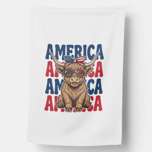 Patriotic Highland Cow America Vintage Shirt Desig House Flag