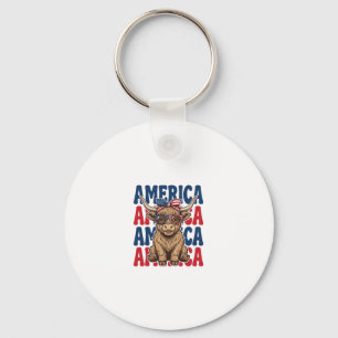Patriotic Highland Cow America Vintage Shirt Desig Keychain