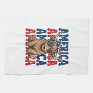Patriotic Highland Cow America Vintage Shirt Desig Kitchen Towel
