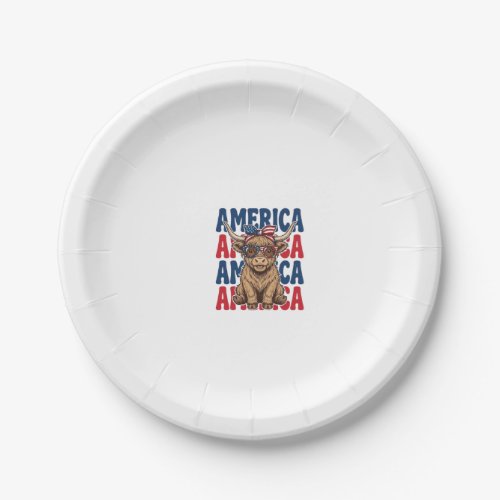 Patriotic Highland Cow America Vintage Shirt Desig Paper Plates