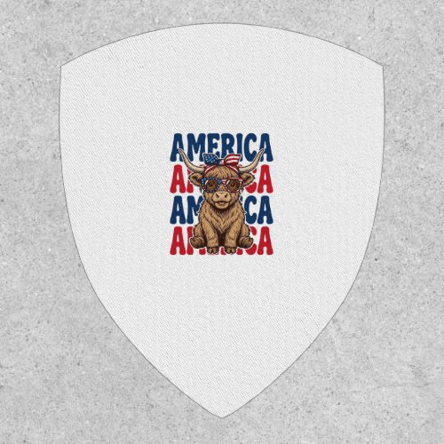 Patriotic Highland Cow America Vintage Shirt Desig Patch