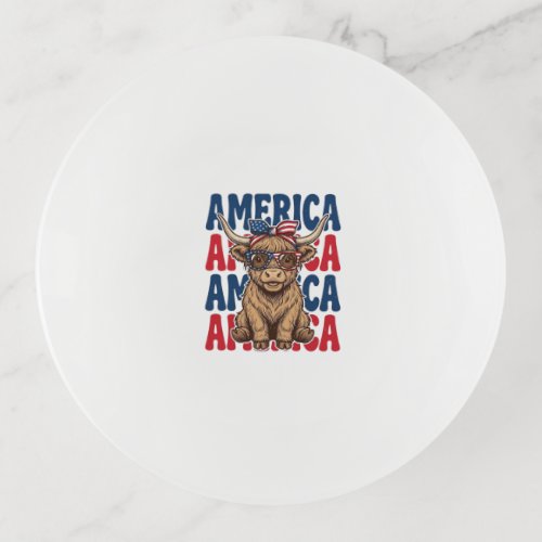 Patriotic Highland Cow America Vintage Shirt Desig Trinket Tray
