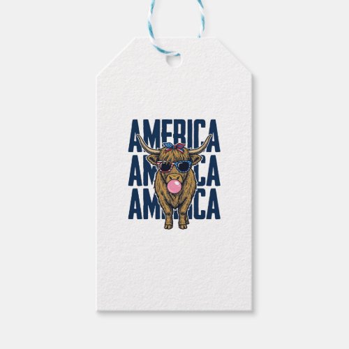 Patriotic Highland Cow America Vintage T-Shirt Des Gift Tags
