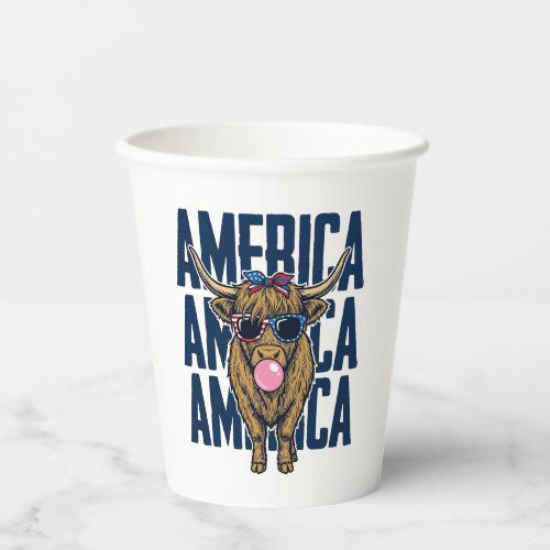 Patriotic Highland Cow America Vintage T-Shirt Des Paper Cups
