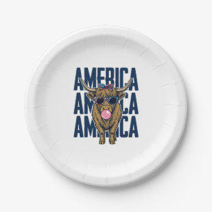 Patriotic Highland Cow America Vintage T-Shirt Des Paper Plates