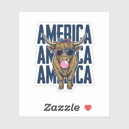 Patriotic Highland Cow America Vintage T-Shirt Des Sticker