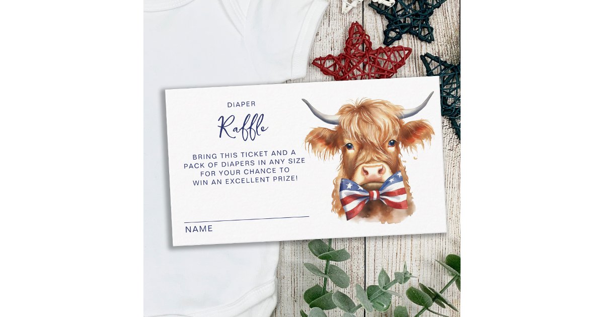 Nappy Raffle Highlander Patriotic Highland Cow Baby Shower Diaper Raffle Enclosure Card | Zazzle