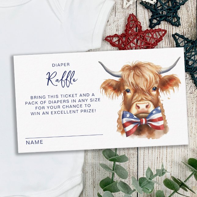 Patriotic Highland Cow Baby Shower Diaper Raffle Enclosure Card (Creator Uploaded)
