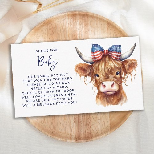 Patriotic Highland Cow Books For Baby Shower Enclosure Card
