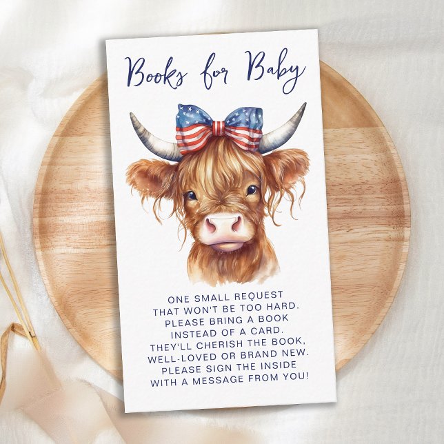 Patriotic Highland Cow Books For Baby Shower Enclosure Card (Creator Uploaded)