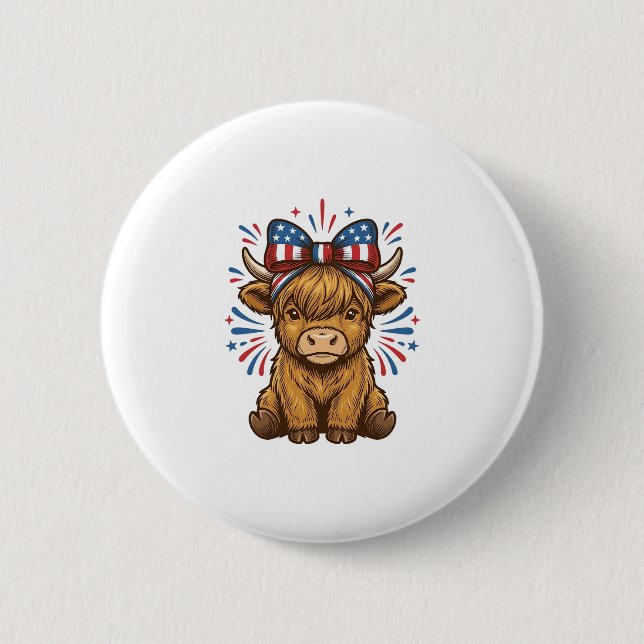 Patriotic Highland Cow Bow Vector Design (2)_1 Button (Front)