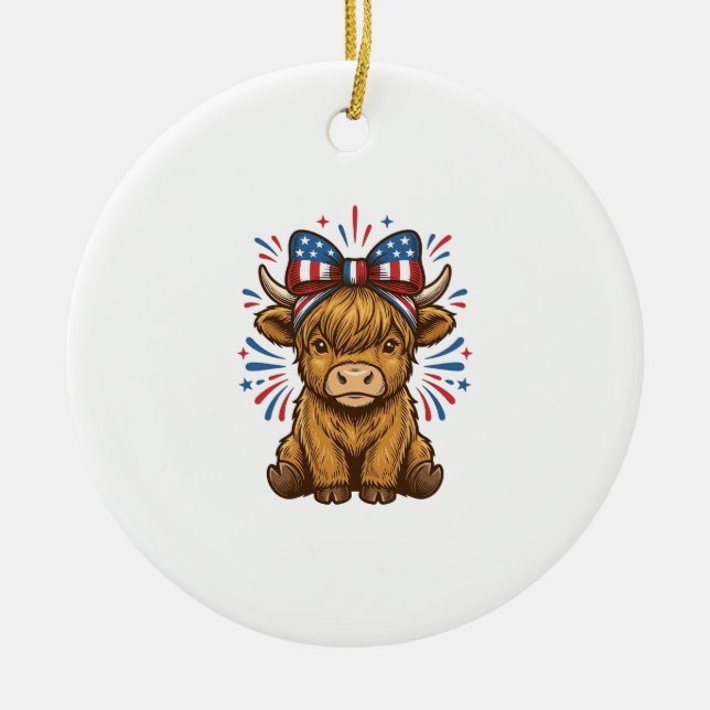 Patriotic Highland Cow Bow Vector Design (2)_1 Ceramic Ornament (Front)