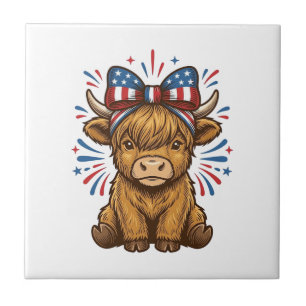 Patriotic Highland Cow Bow Vector Design (2)_1 Ceramic Tile