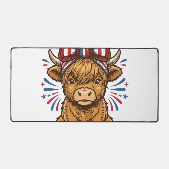 Patriotic Highland Cow Bow Vector Design (2)_1 Desk Mat (Front)