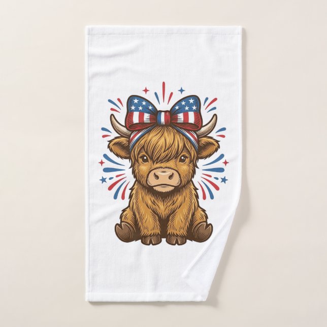 Patriotic Highland Cow Bow Vector Design (2)_1 Hand Towel (Hand Towel)