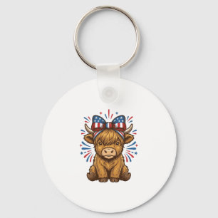 Patriotic Highland Cow Bow Vector Design (2)_1 Keychain