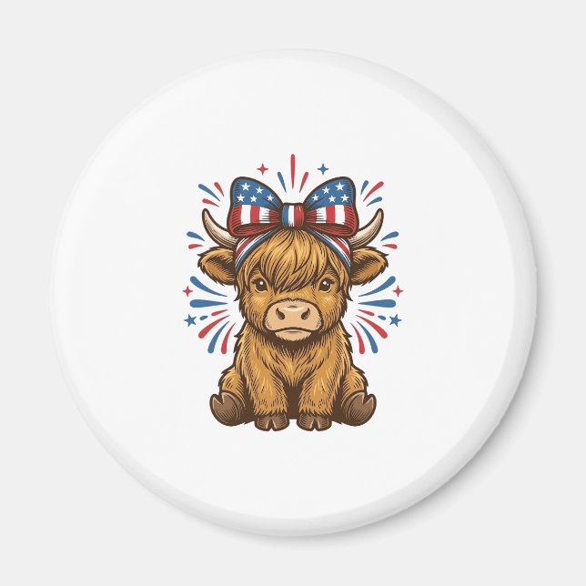 Patriotic Highland Cow Bow Vector Design (2)_1 Magnet (Front)