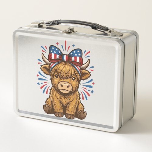 Patriotic Highland Cow Bow Vector Design (2)_1 Metal Lunch Box