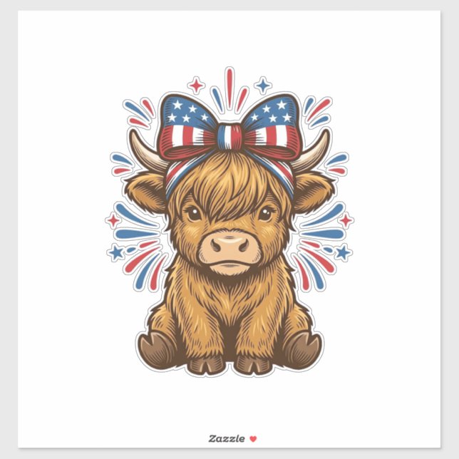 Patriotic Highland Cow Bow Vector Design (2)_1 Sticker (Sheet)