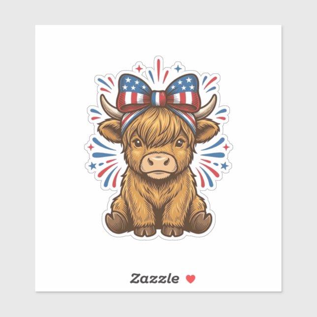 Patriotic Highland Cow Bow Vector Design (2)_1 Sticker (Sheet)